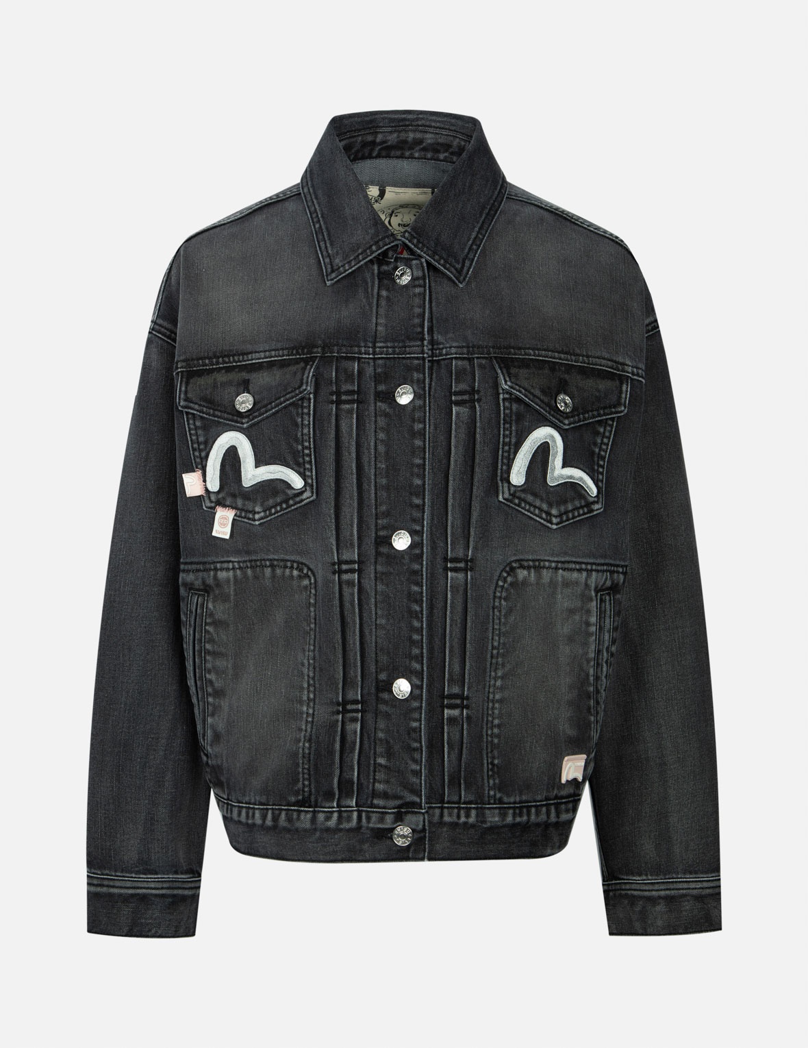 SEAGULL EMBROIDERY WITH LOGO-PATTERN PANELLED FASHION FIT DENIM JACKET - 1