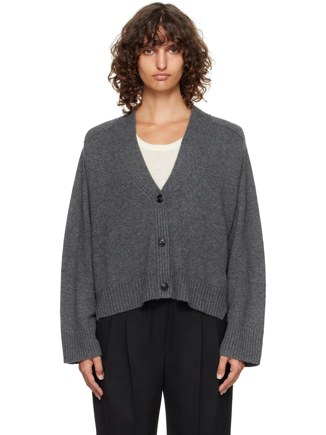 Gray Kaia LDS Ribbed Neckline Cardigan - 1