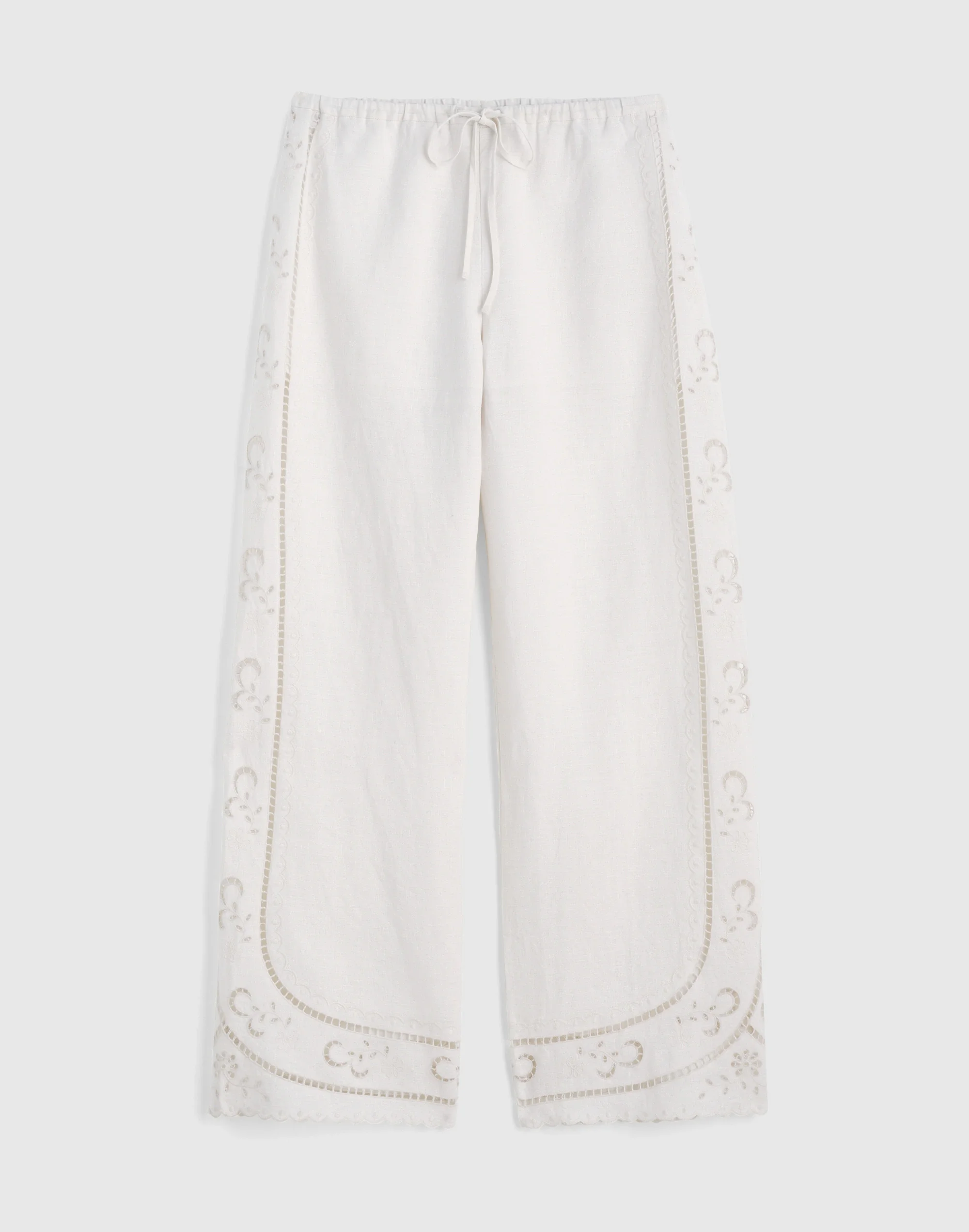 Eyelet Drawstring Pants in 100% Linen - 1