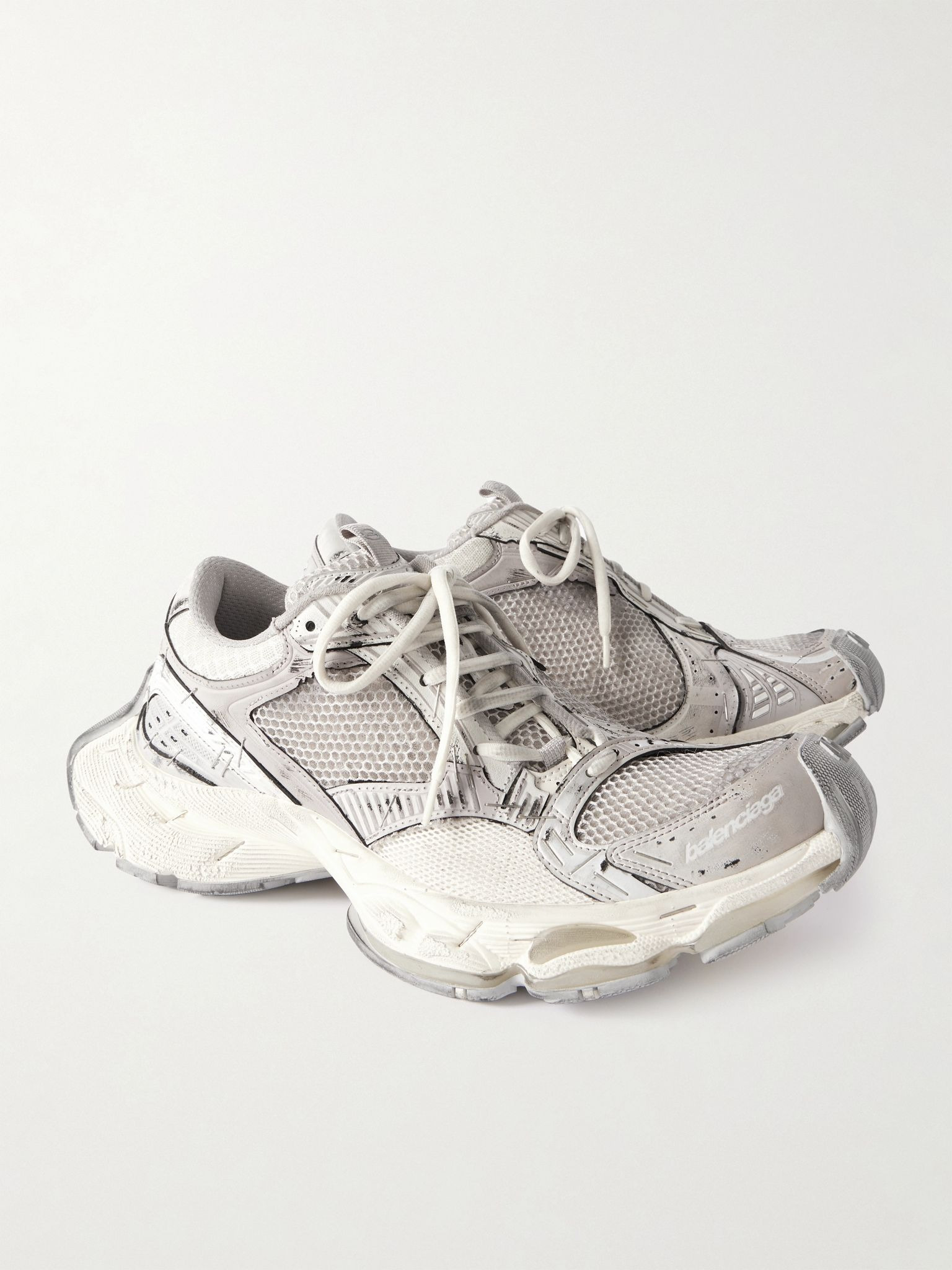Stapler Distressed Mesh and Rubber Sneakers Gray - 4