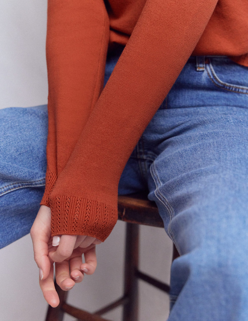 Emilia Cotton Crew Sweater-Roasted Chestnut Brown 5