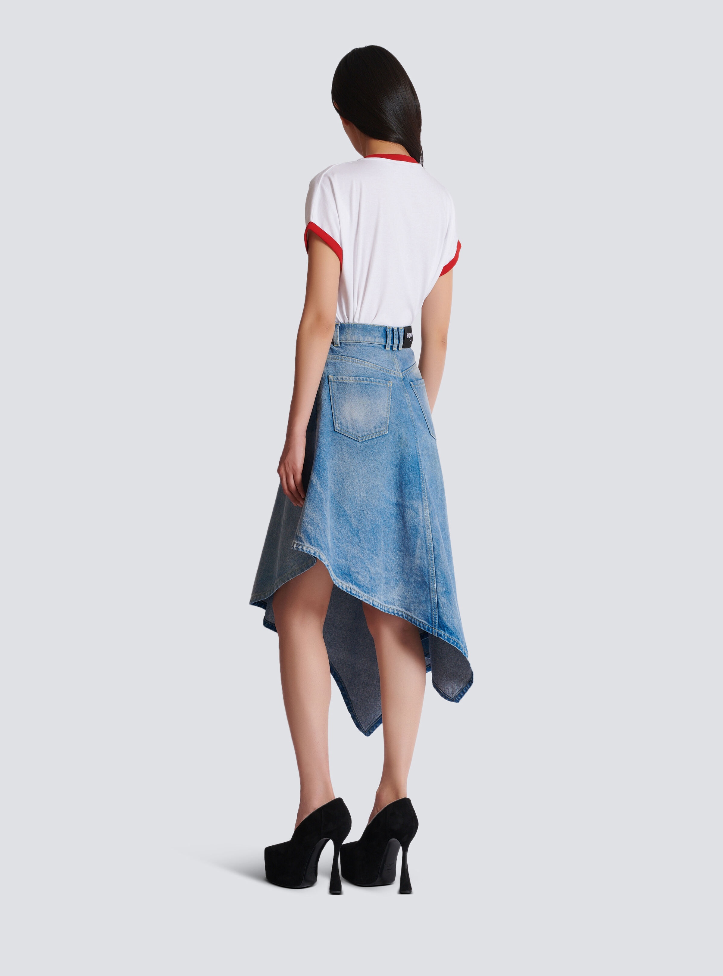 Pleated asymmetric denim skirt - 4