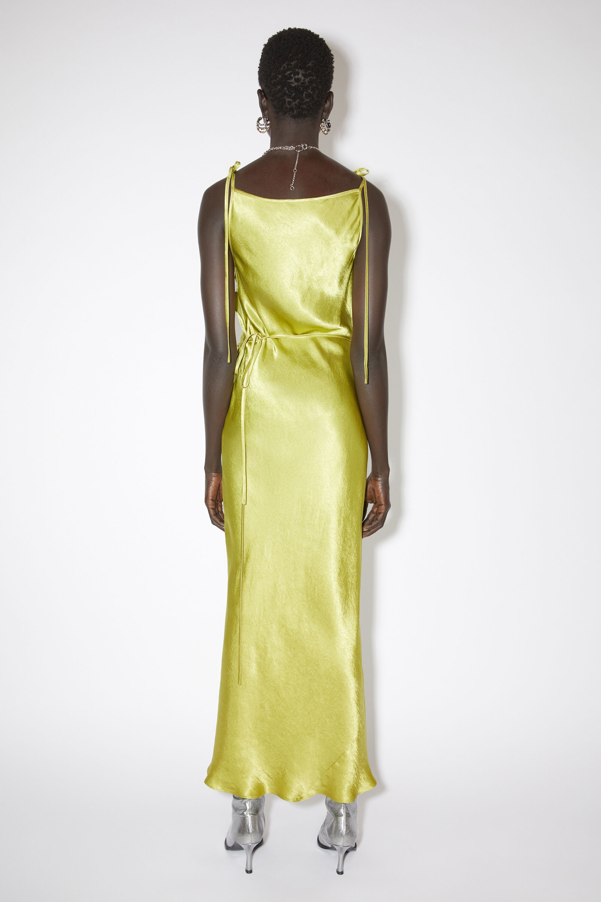 Satin bias cut dress - Light olive - 3