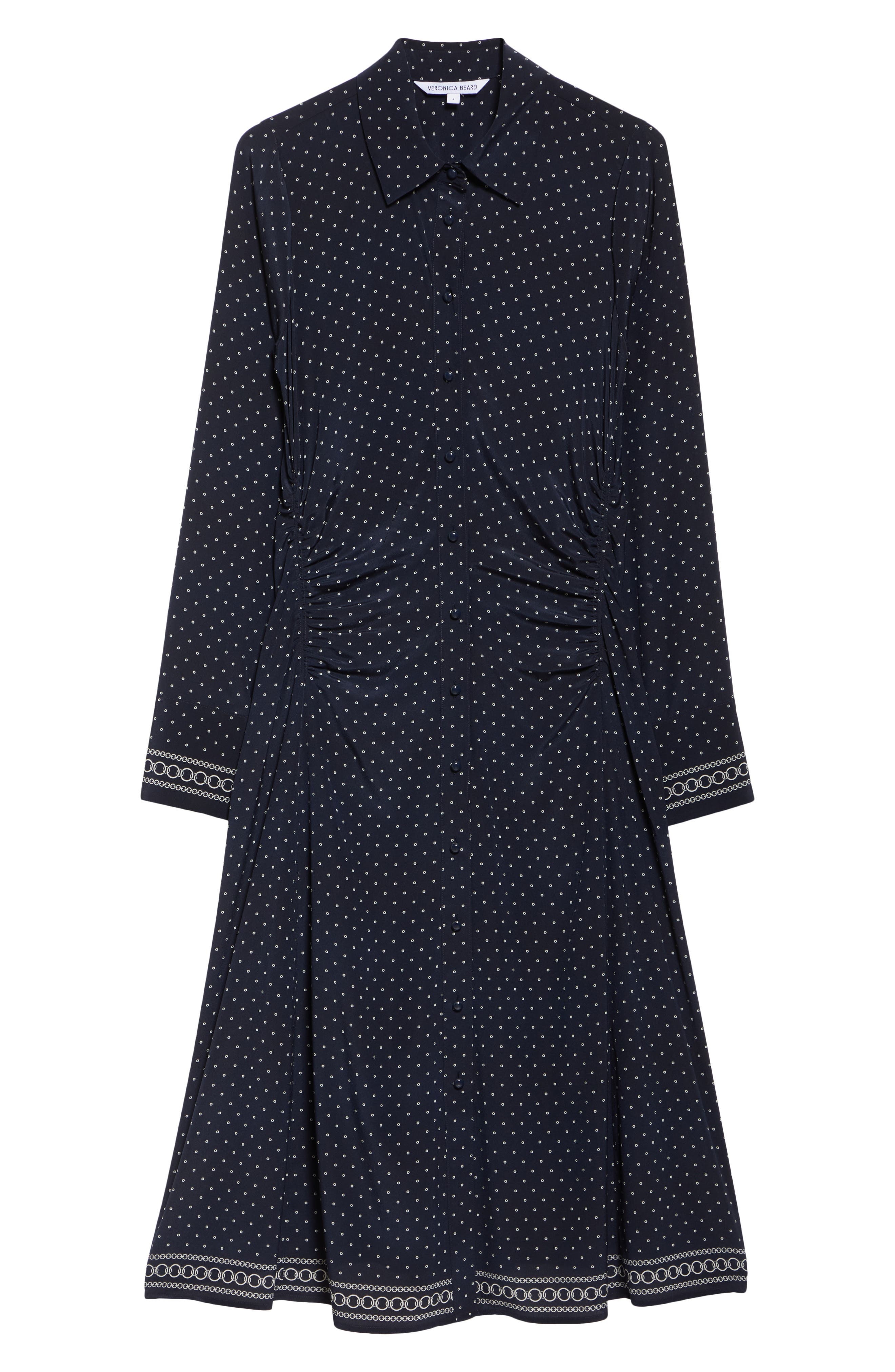 Veronica Beard Lex Mixed Print Long Sleeve Stretch Silk Shirtdress in Navy Multi at Nordstrom - 5