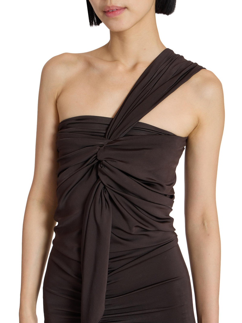 Women's One-Shoulder Satin Jersey Gown - Marron Chaud 6