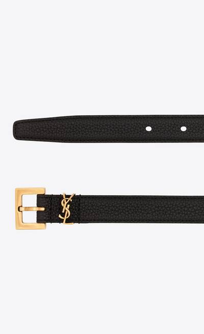 SAINT LAURENT narrow monogram belt with square buckle in grained leather outlook