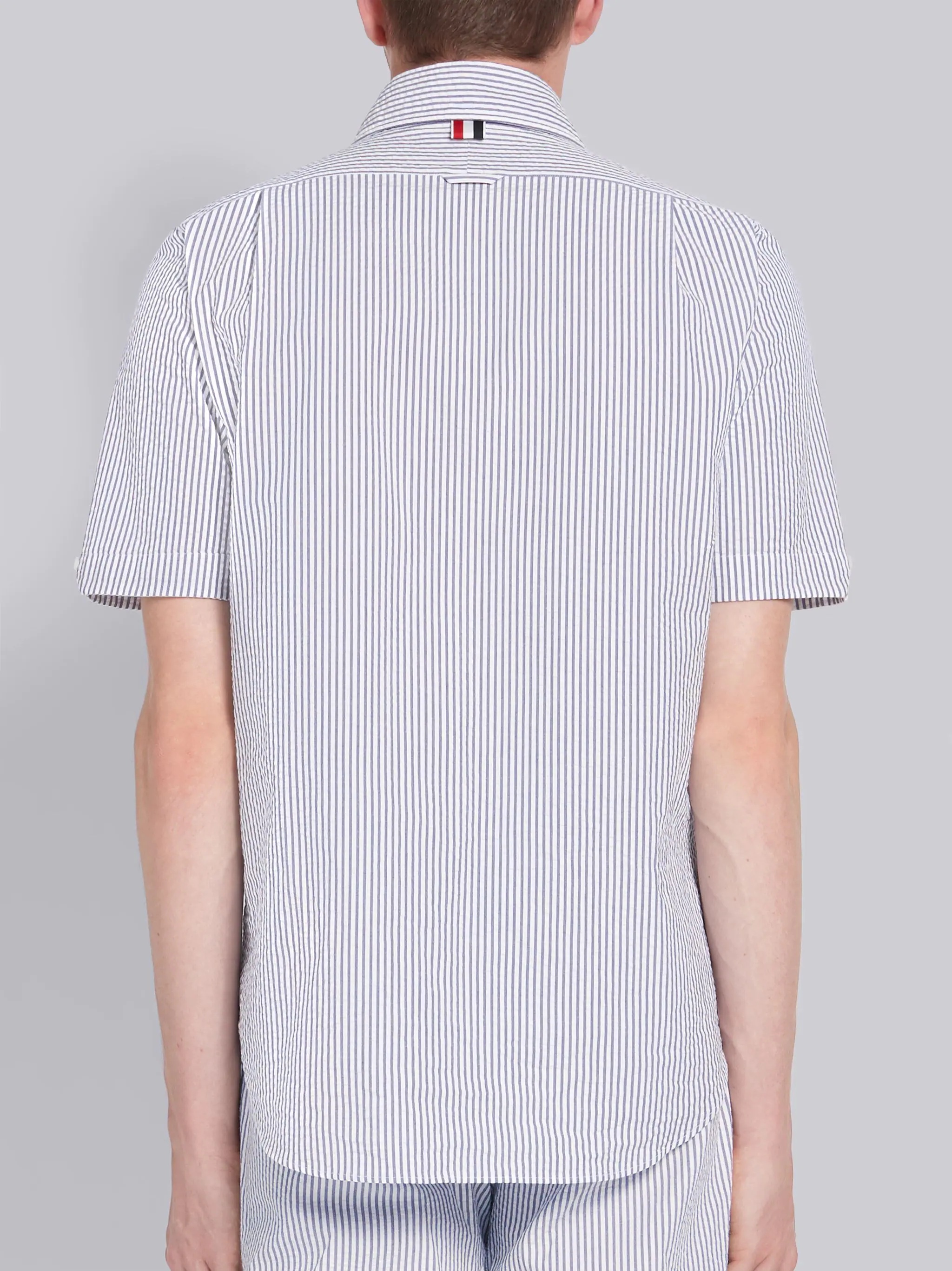 Navy Seersucker Stripe Short Sleeve Shirt - 4