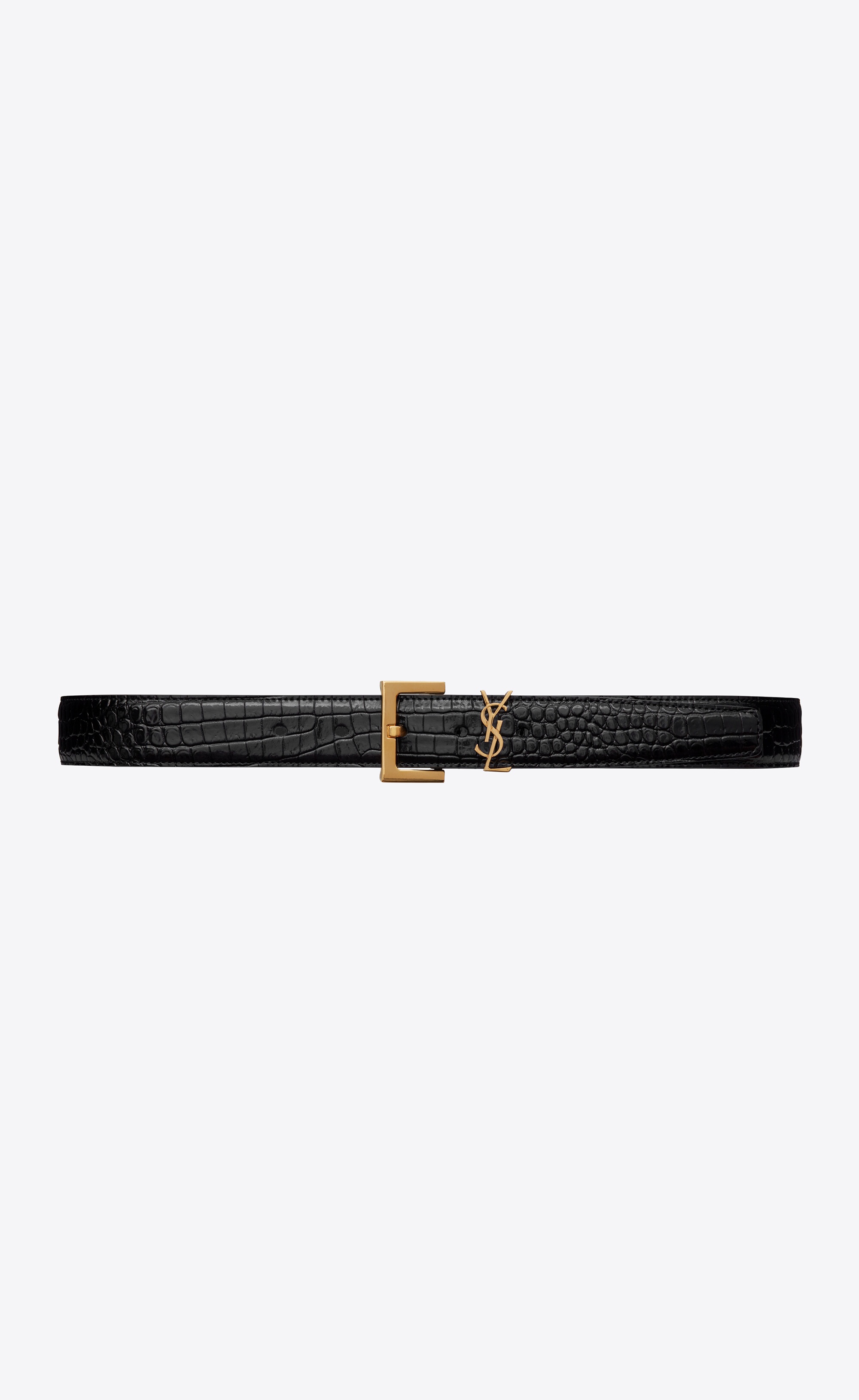 cassandre belt with square buckle in shiny crocodile-embossed leather - 1