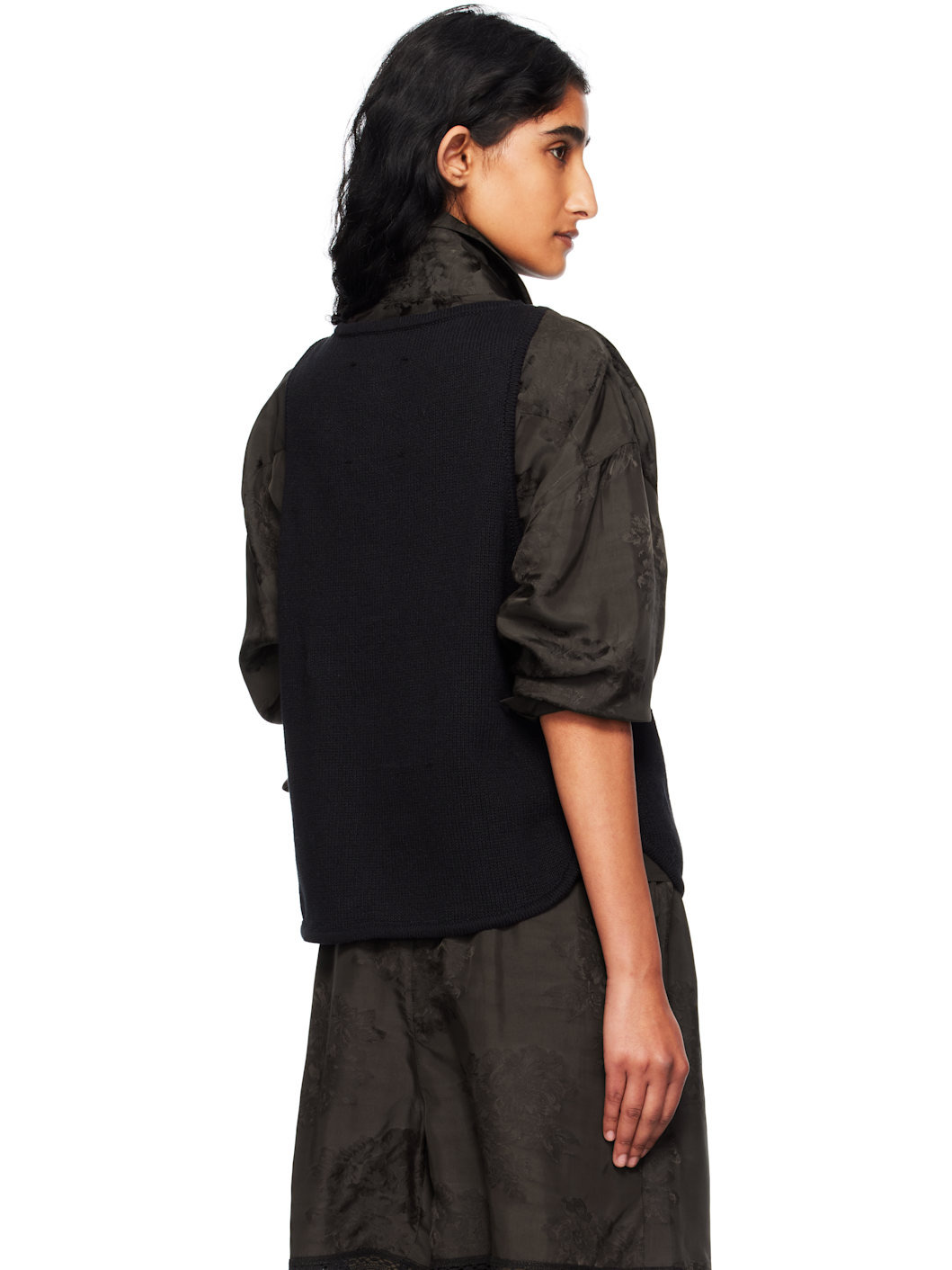 Black Boat-Neck Waistcoat Cardigan - 3