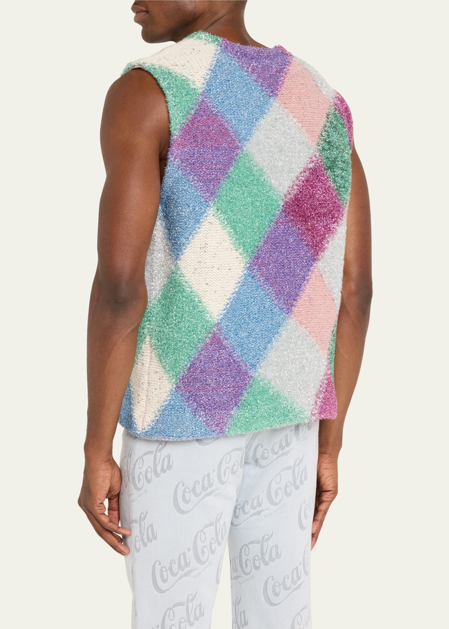 Men's Multicolor Lurex Argyle Sweater Vest - 3