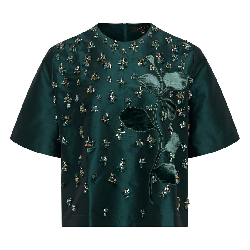 Beaded Taffeta Short Sleeve Top 1