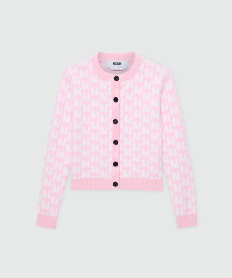 Pink MWAVE jacquard cardigan with contrast button closure 1