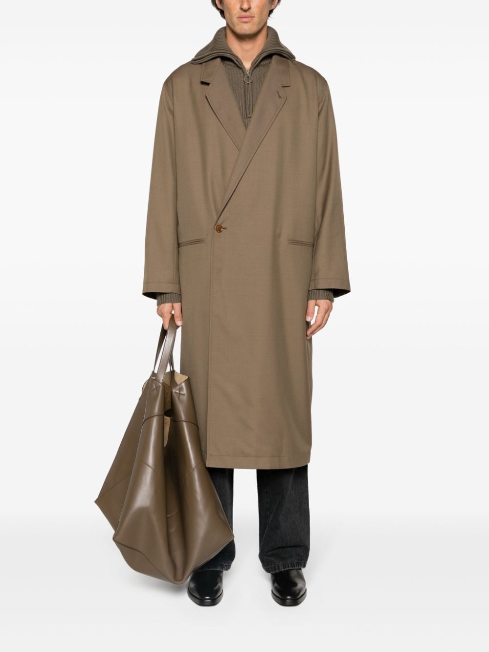 Asymmetric mid-length twill coat - 2