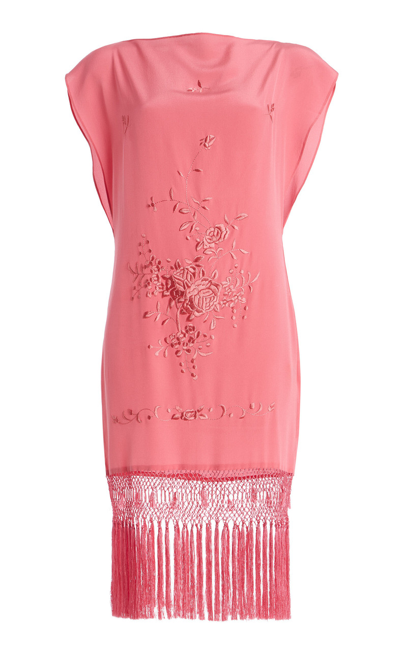 Exclusive Piano Shawl Embroidered Silk Mini Shift Dress 1