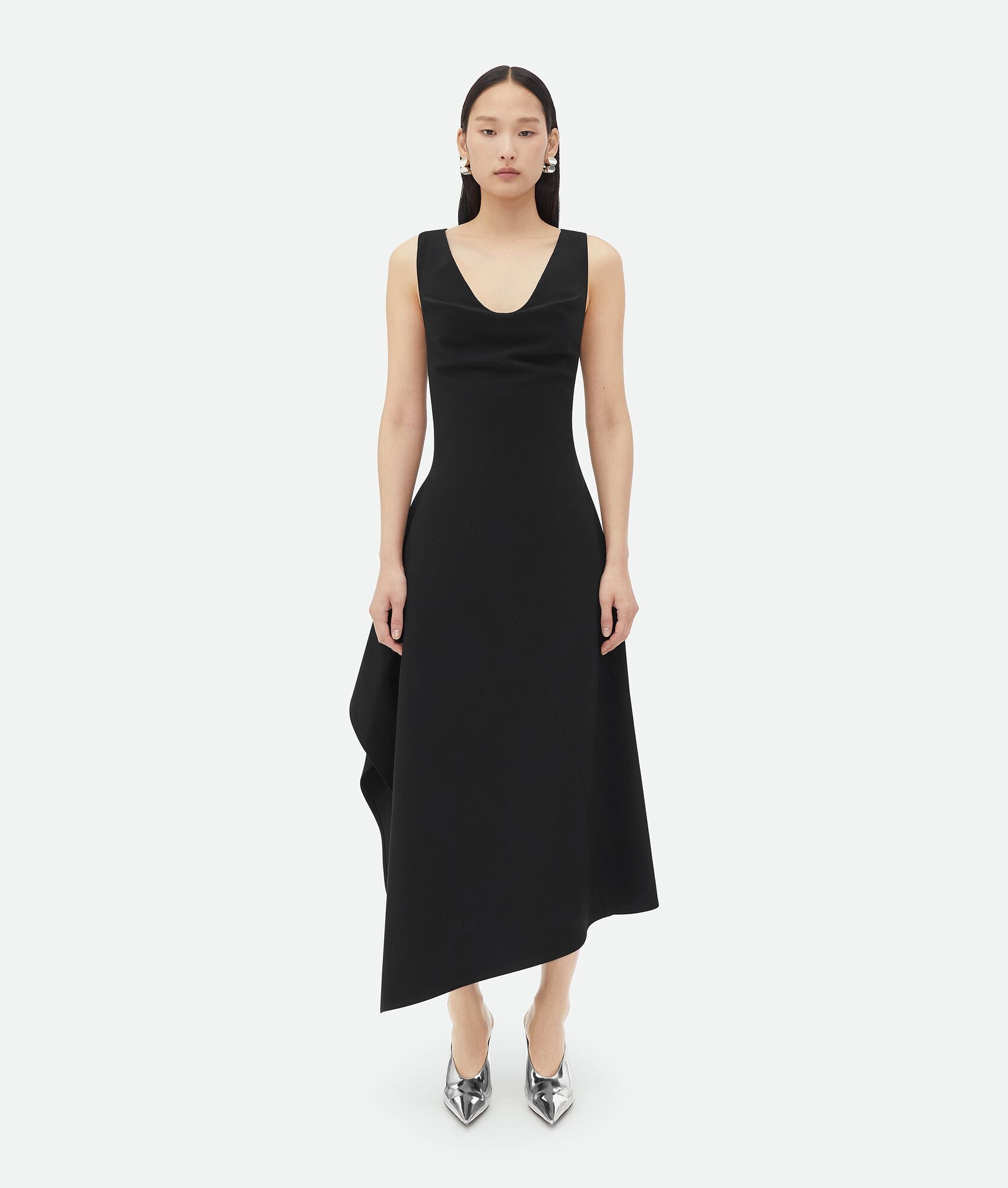 Stretch Cotton Asymmetric Midi Dress - 1