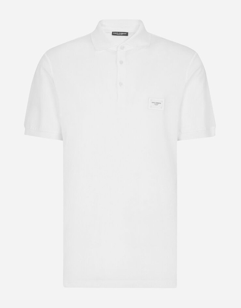 Cotton piqué polo-shirt with branded plate - 1