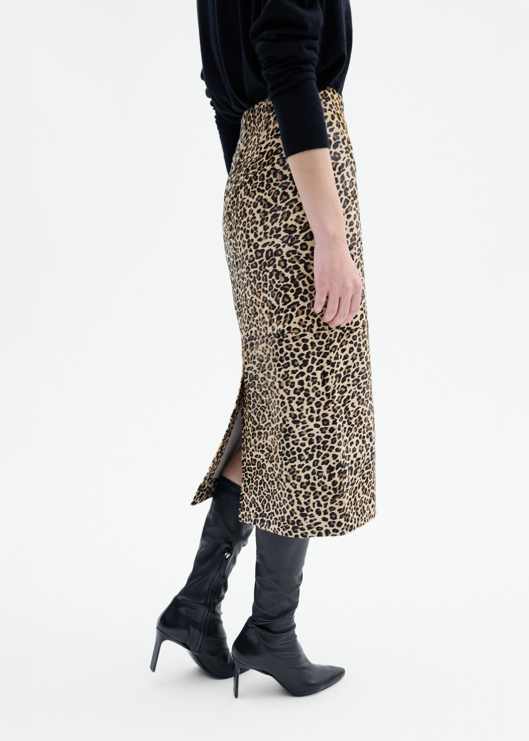 Leather Leopard Skirt in Calf Hair - 7
