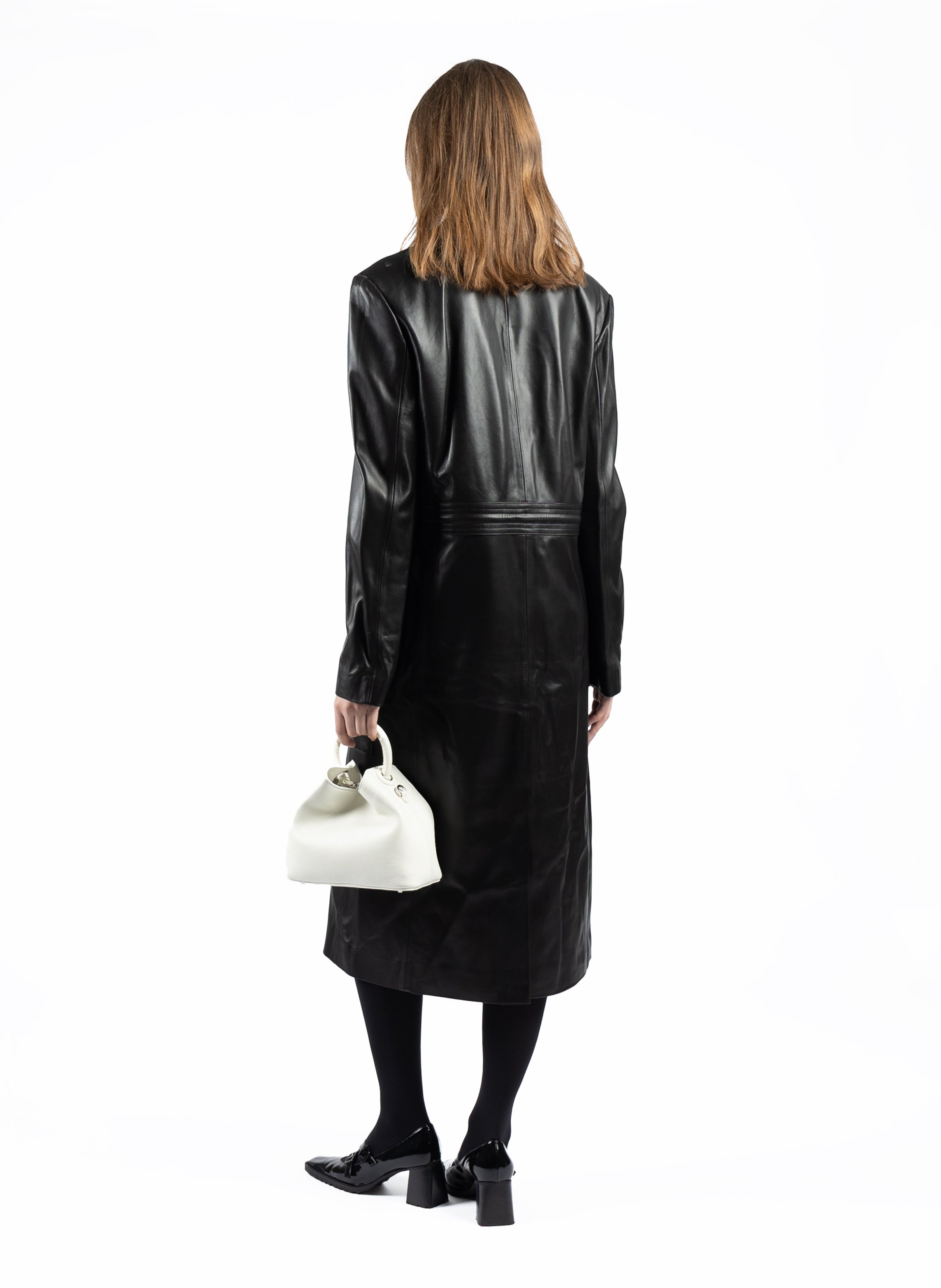 Long Leather Coat Black - 3