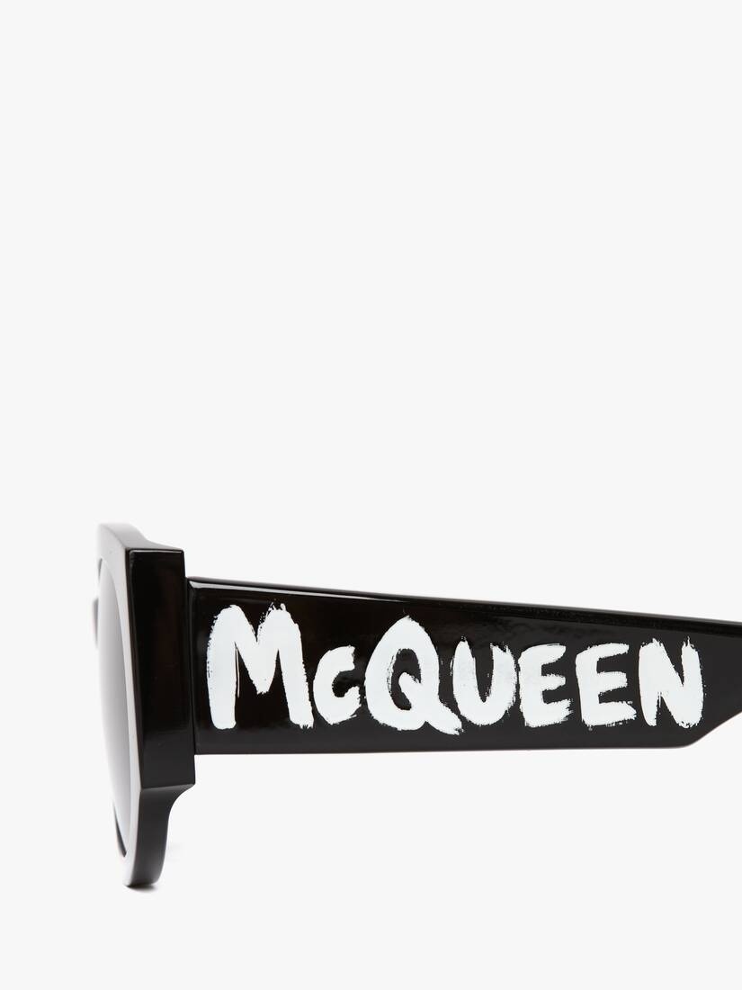 Women's McQueen Graffiti Oval Sunglasses in Black/white - 4