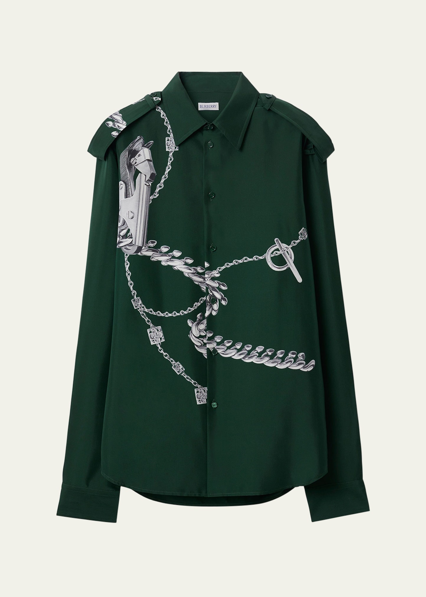 Men's Silk Horse Chain-Print Epaulet Shirt - 1