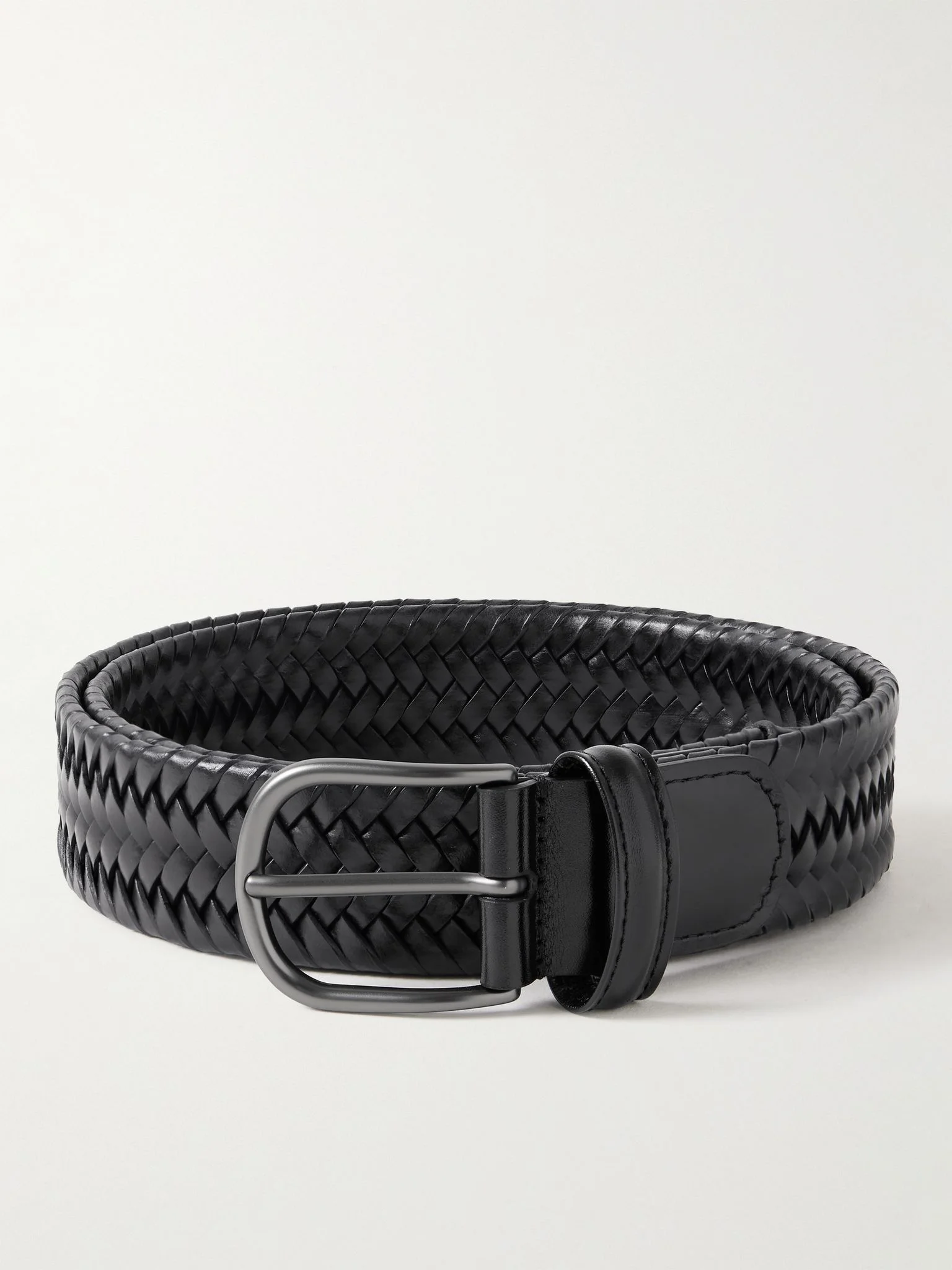 3.5cm Woven Leather Belt Black - 1