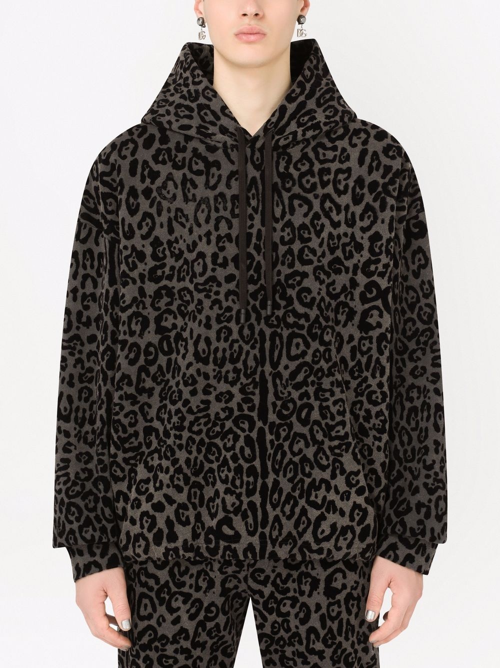 leopard print drawstring hoodie - 3