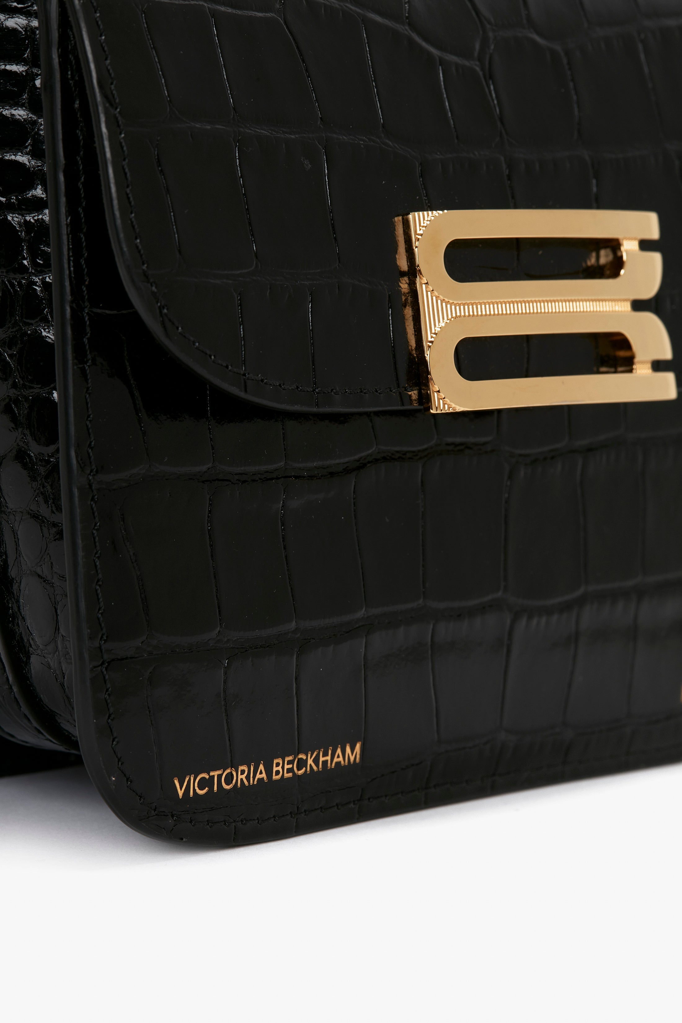 Mini Frame Shoulder Bag In Black Croc-Effect Leather - 7