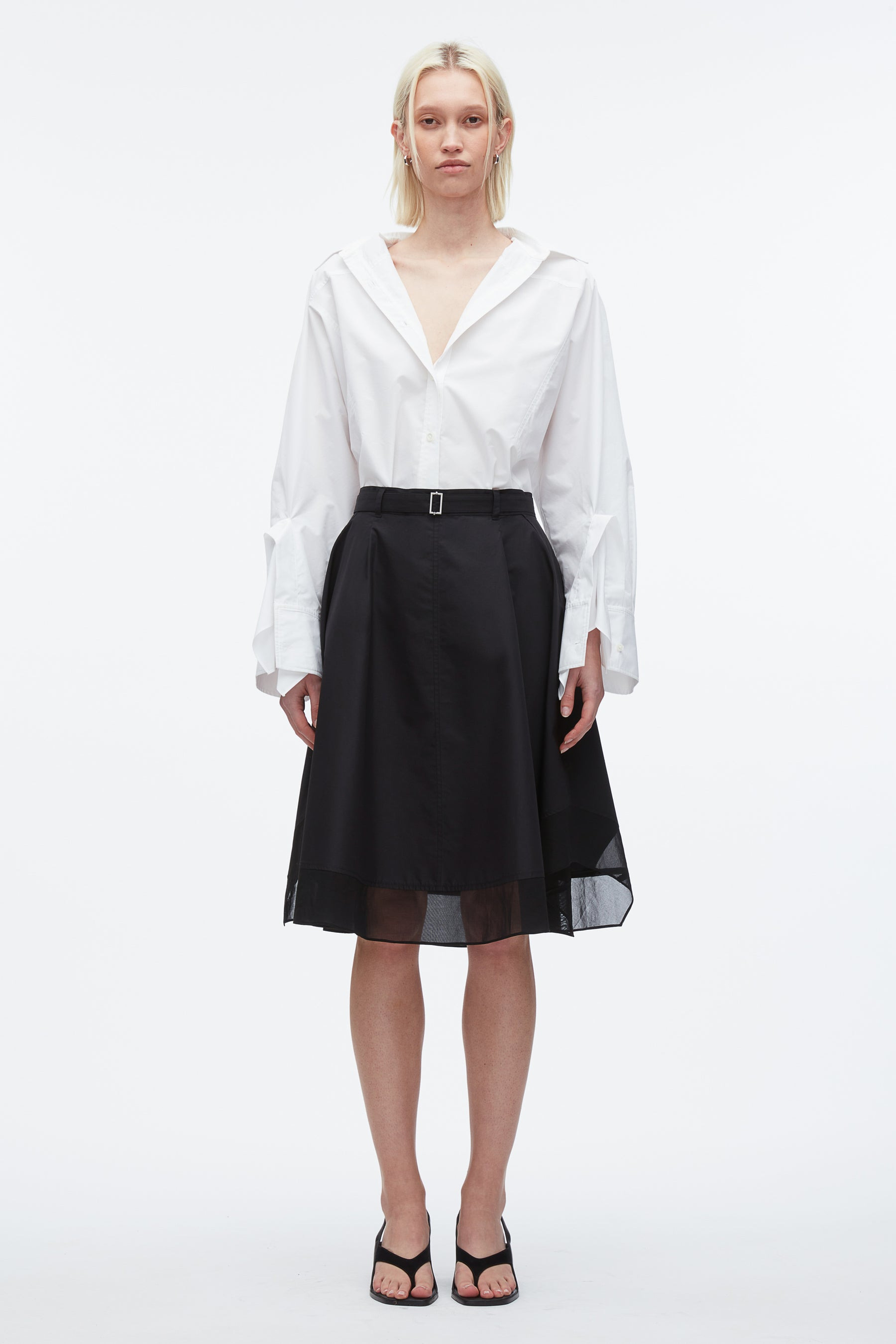 Belted Flounce Skirt with Chiffon Combo - 2