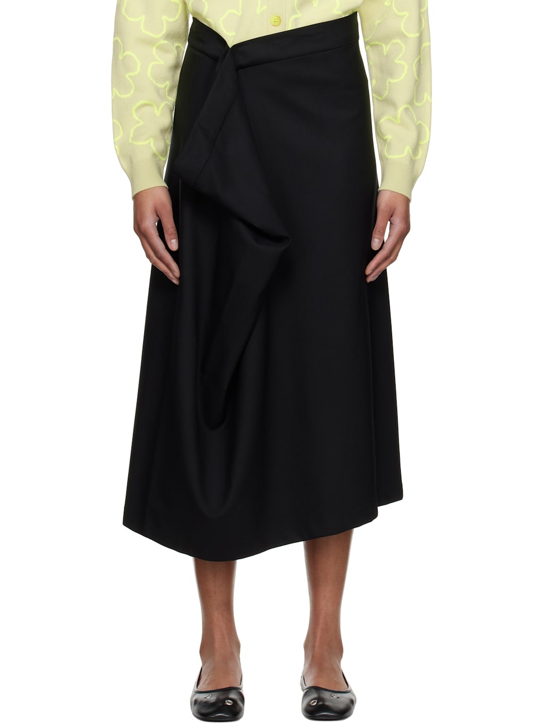 Black  Paris Virgin Wool Midi Skirt - 1