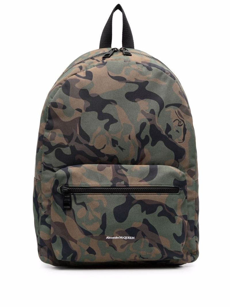 logo-print camouflage backpack - 1