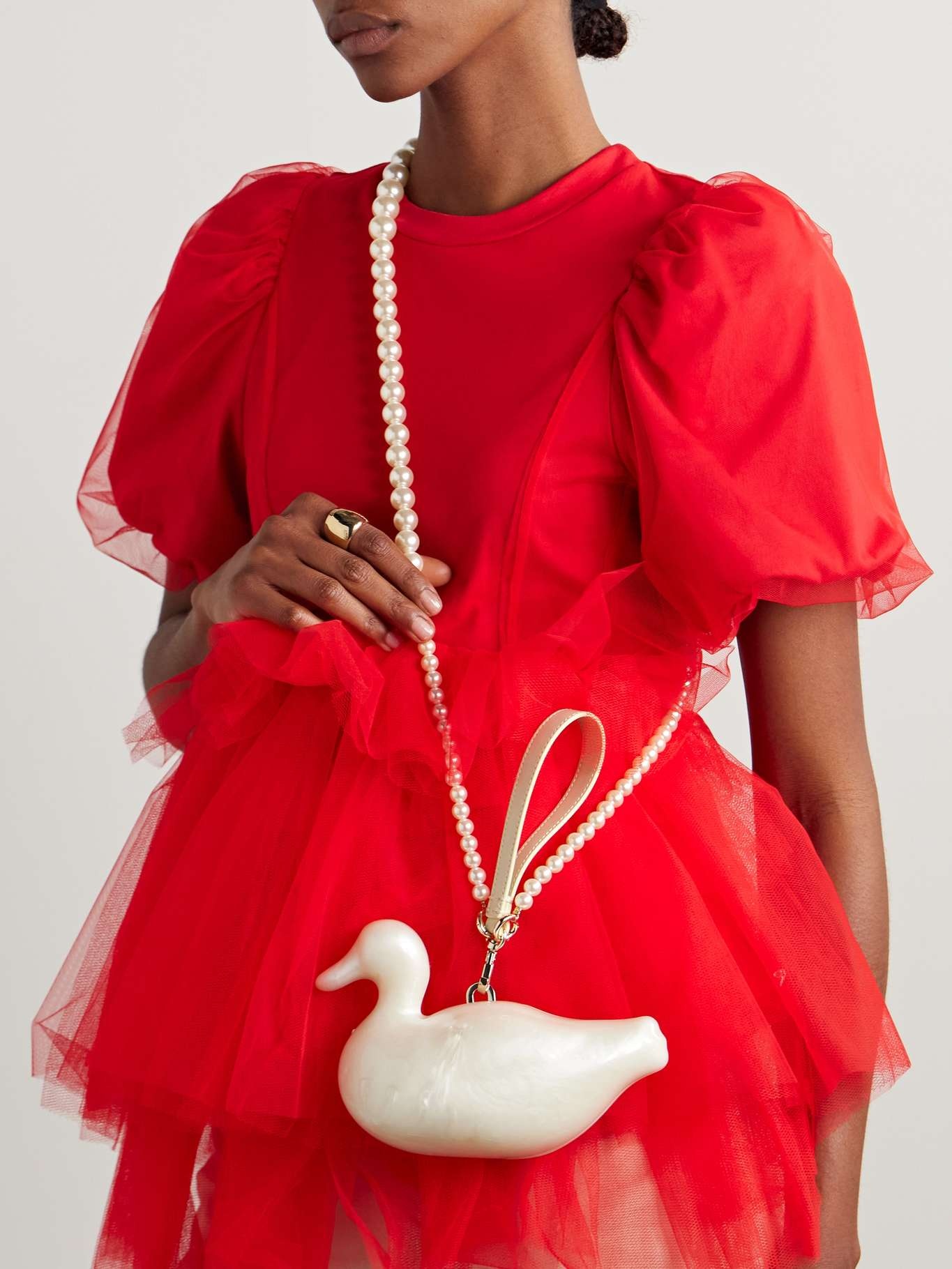 Simone Rocha Duck faux pearl-embellished leather-trimmed
