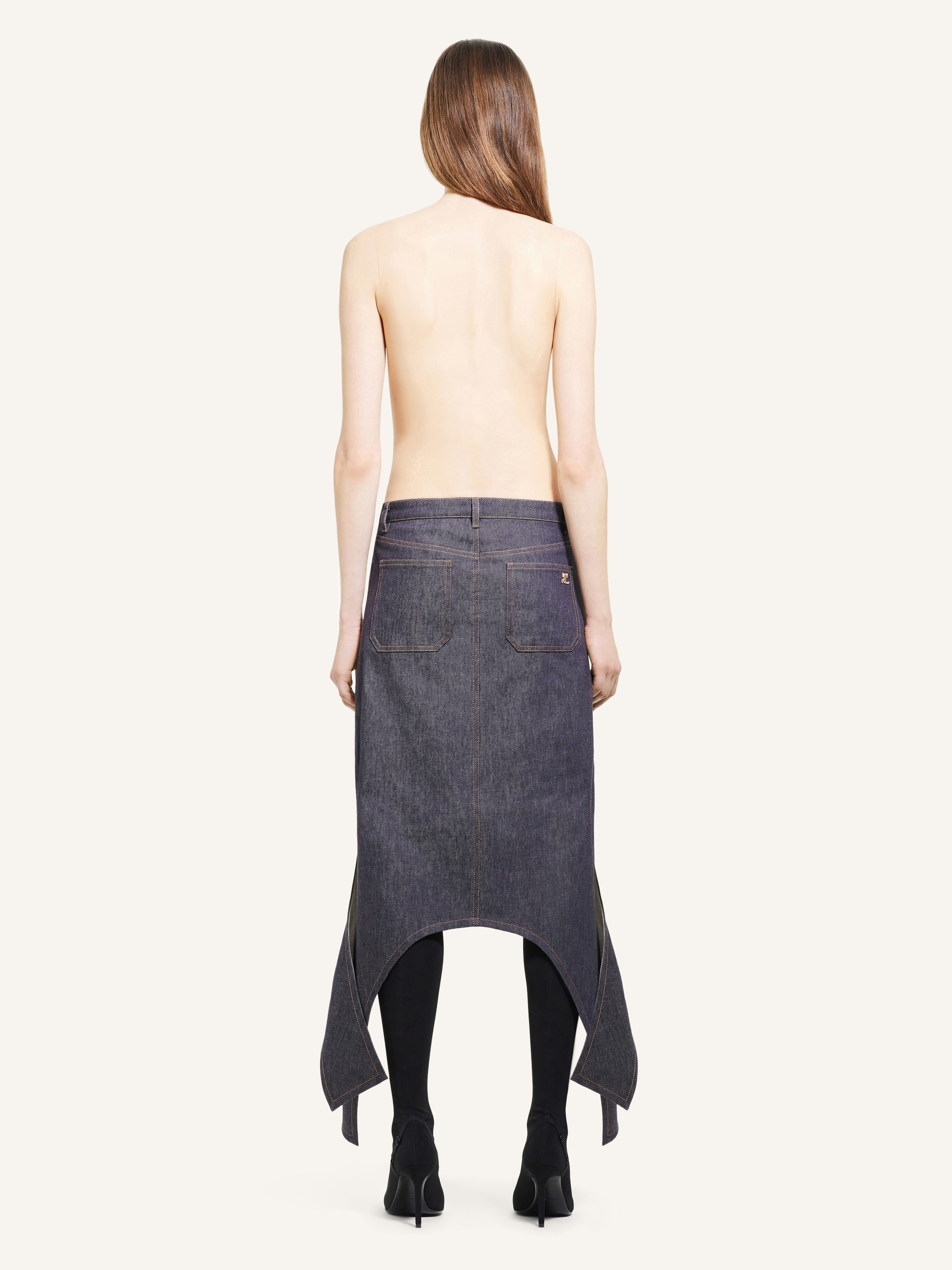 LONG REVERSED DENIM SKIRT - 4