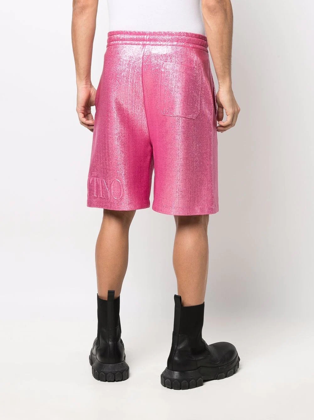 logo-embossed metallic-sheen track shorts - 4