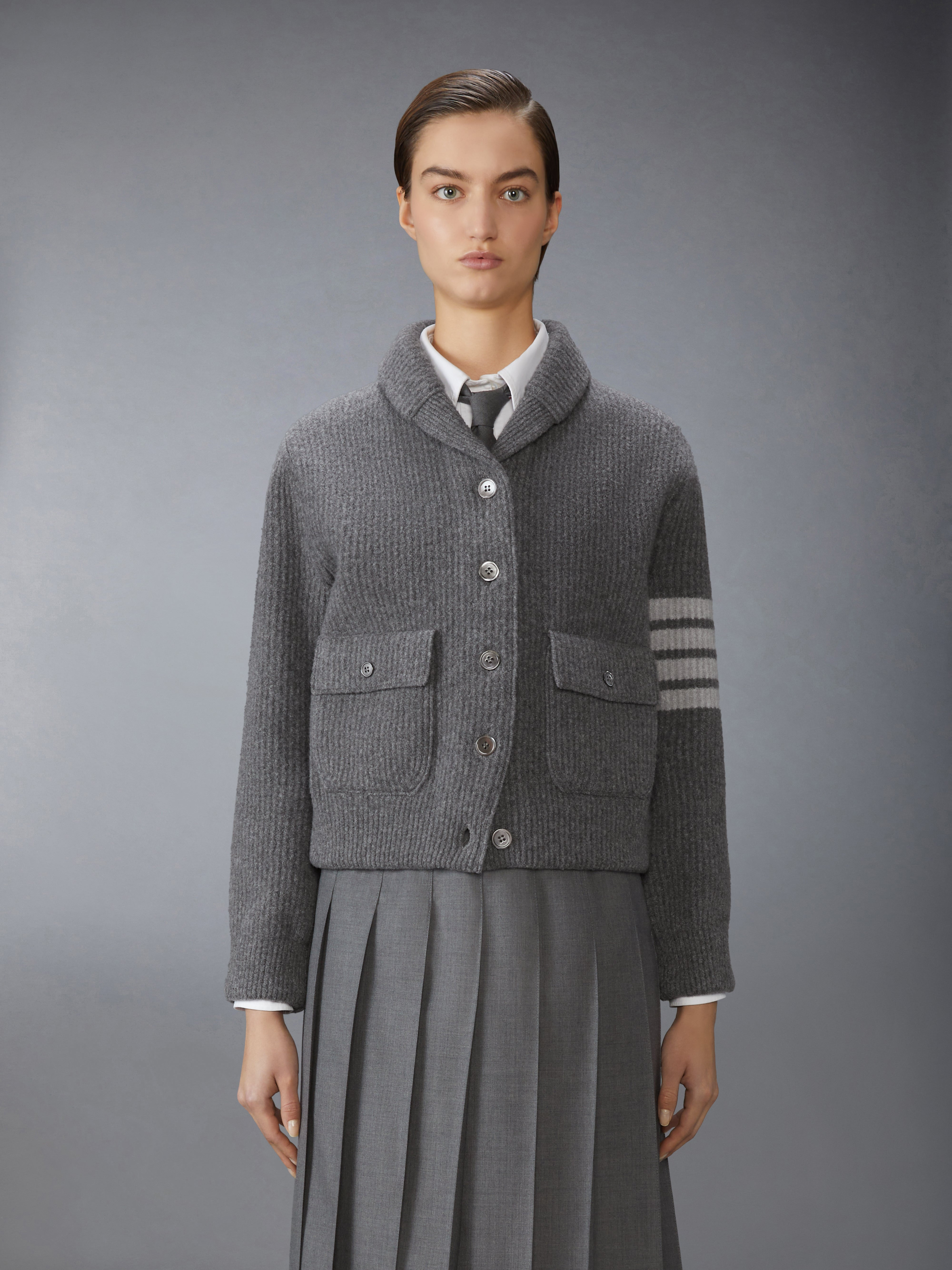 BOILED MERINO WOOL 4-BAR BOMBER JACKET - 2