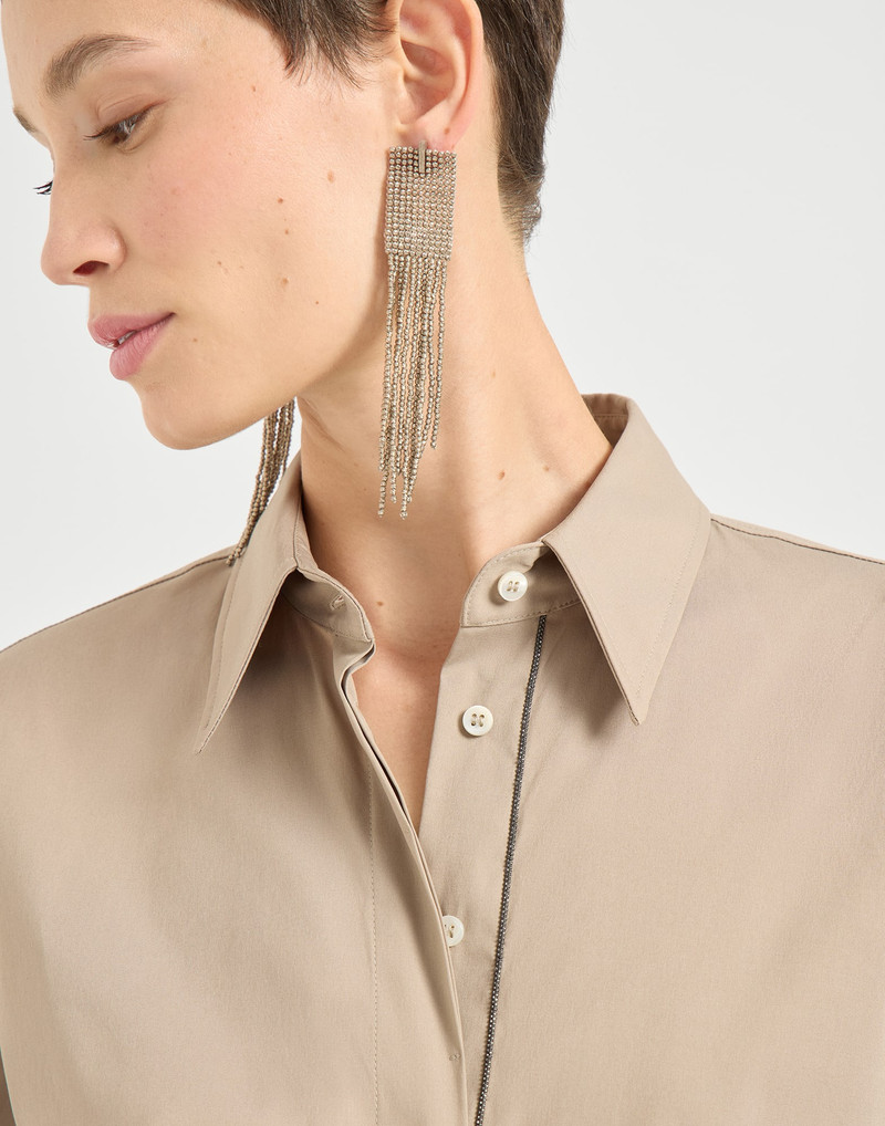 Stretch cotton poplin shirt with shiny trim 3