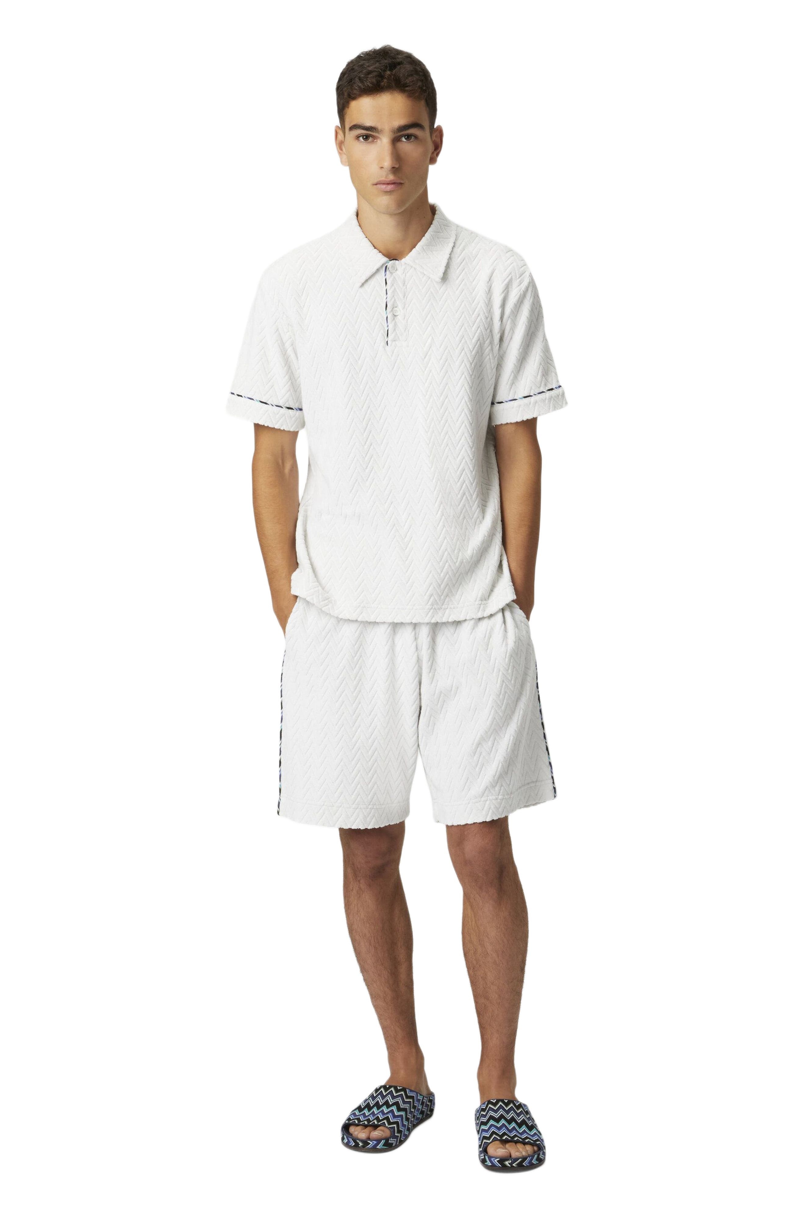 Missoni Zig Zag Cotton Terry Polo Shirt With Contrasting Piping in White at Nordstrom - 1