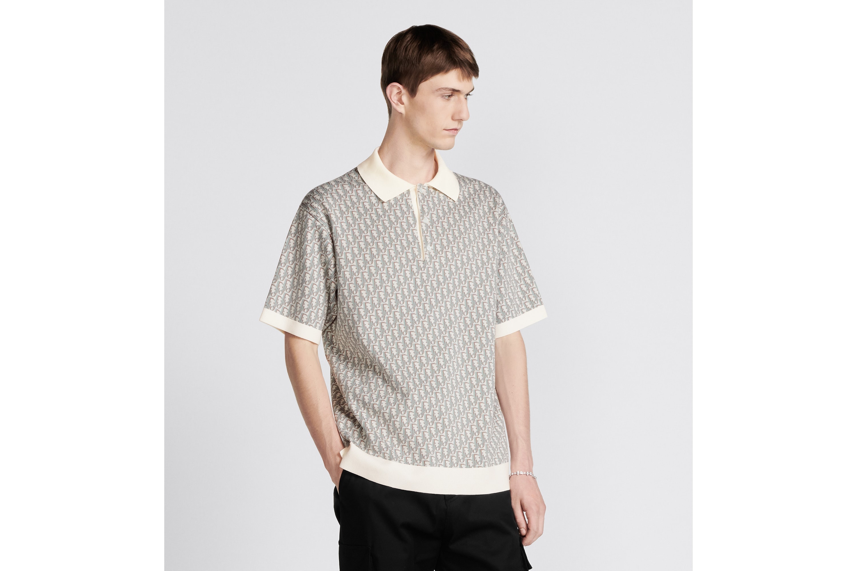 【DIOR】 Dior Oblique Polo Shirt コットン ジャカード Dior Oblique Polo Shirt Beige, Blue and Black Cotton