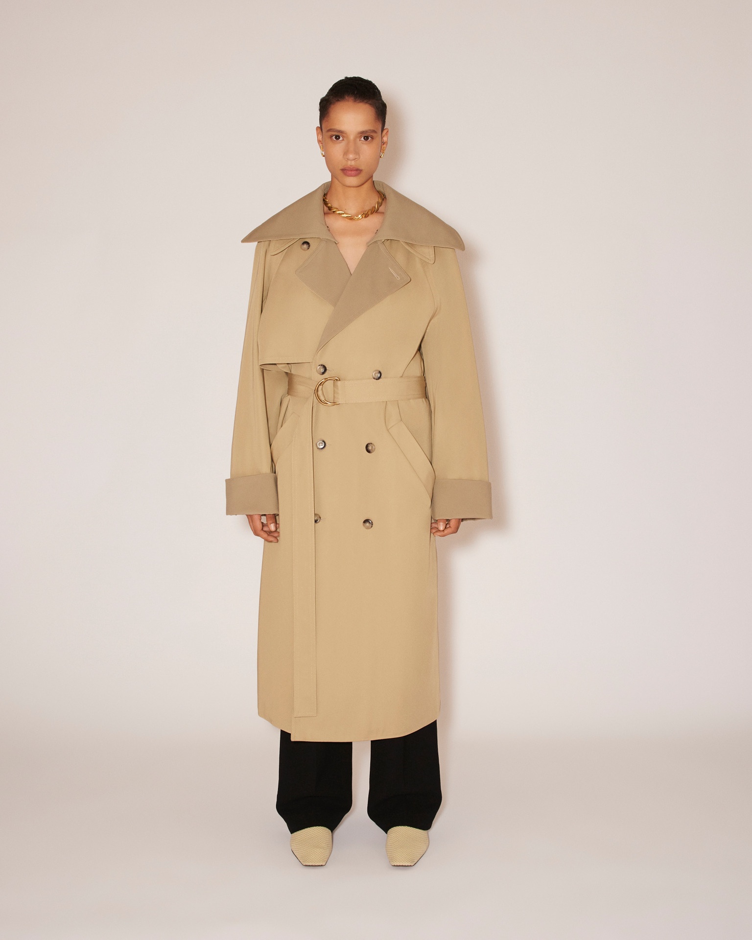 MANTAS - Bonded twill trench coat - Beige - 4