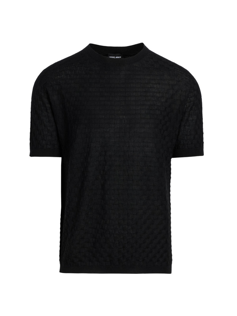 Men's Textured Knit Cashmere-Silk Crewneck Sweater - Black 1