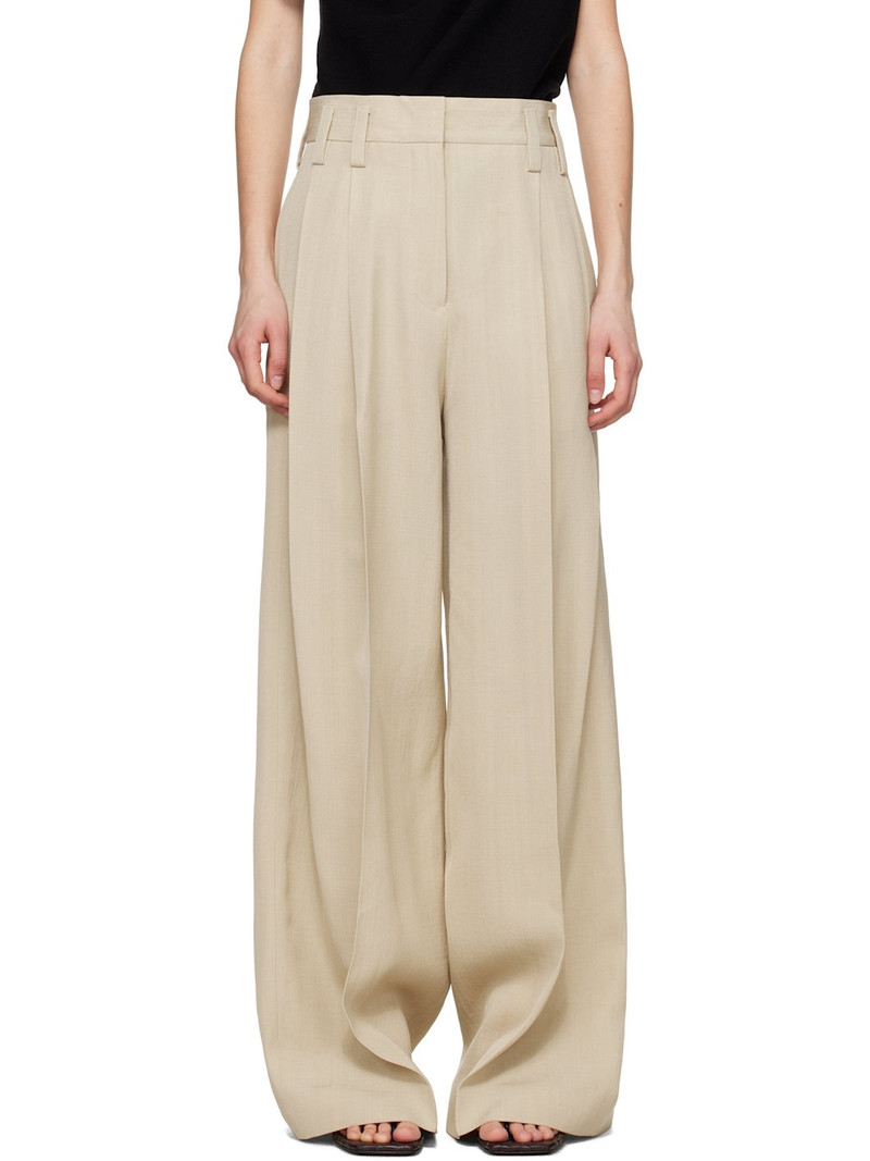 Beige Voluminous Pleated Trousers 1