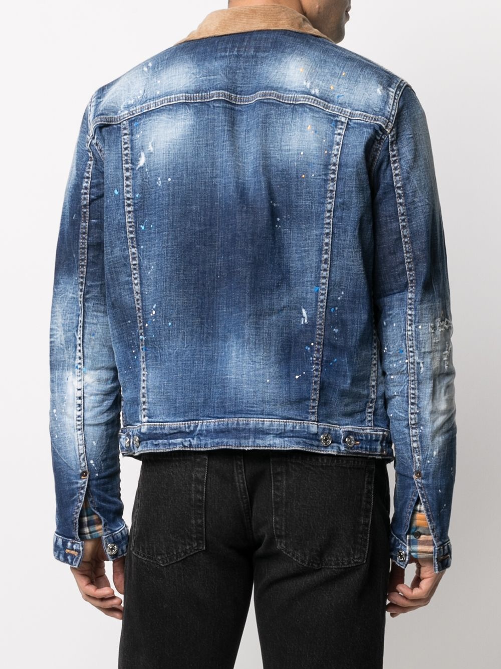 contrasting-collar ripped denim jacket - 4