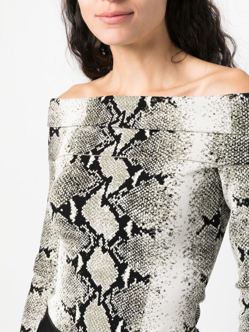 snakeskin-print off-shoulder top - 5