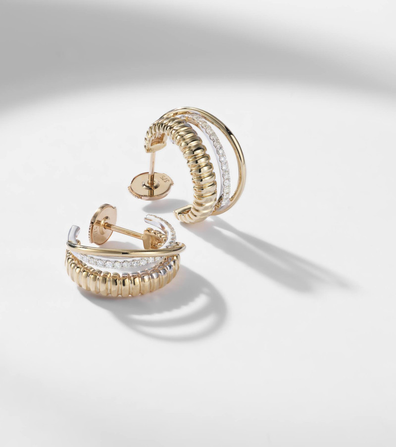 Un Deux Trois Berlingot 9kt gold hoop earrings with diamonds 5