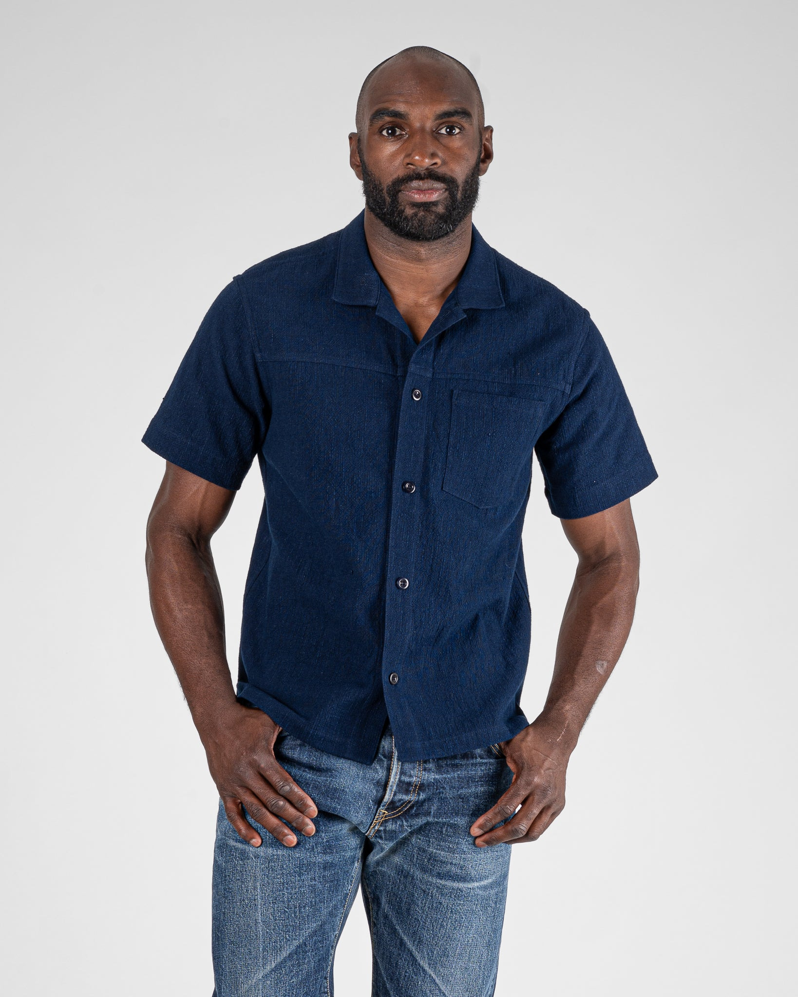 STF JAPANESE 8.5OZ SLUB COTTON SHORT SLEEVE SHIRT - INDIGO - 3