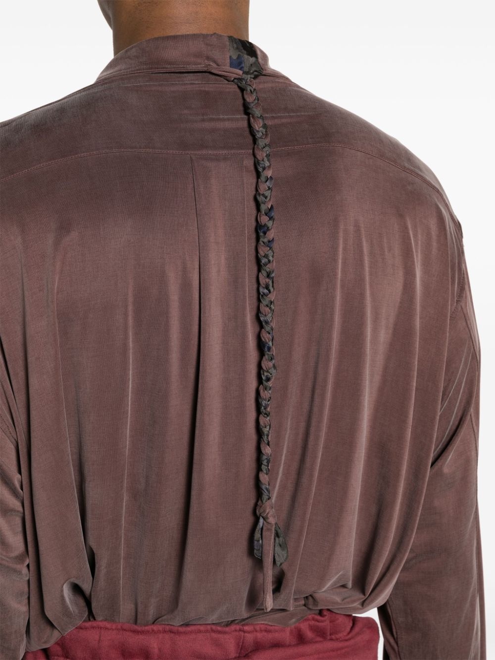 braided-strap detailed silk shirt - 5