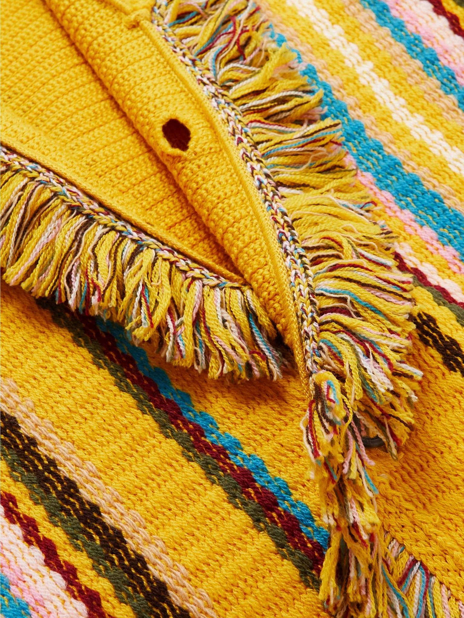 Shawl-Collar Frayed Striped Wool Cardigan - 5