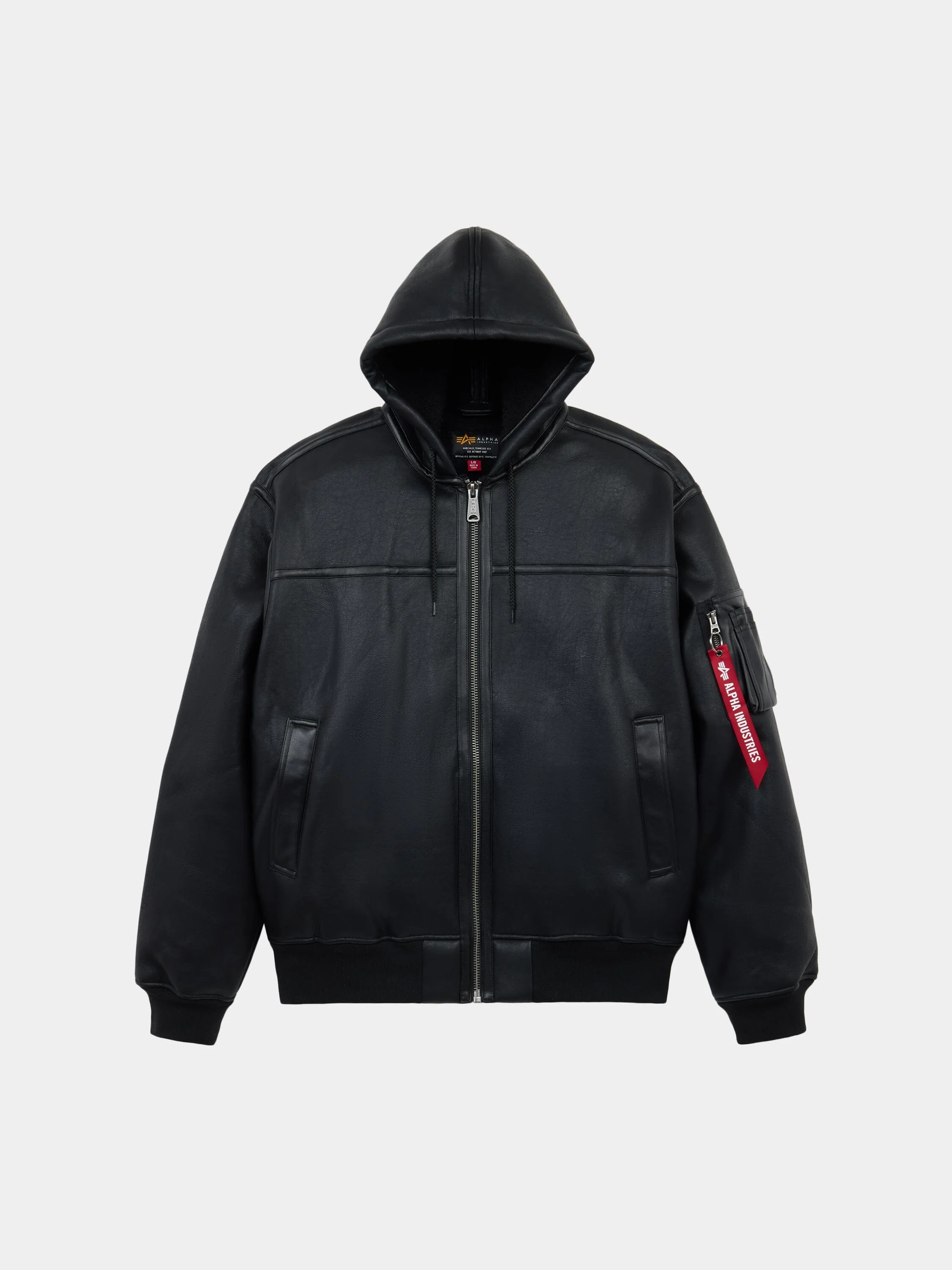 MA-1 HOODED FAUX LEATHER BOMBER JACKET - 1