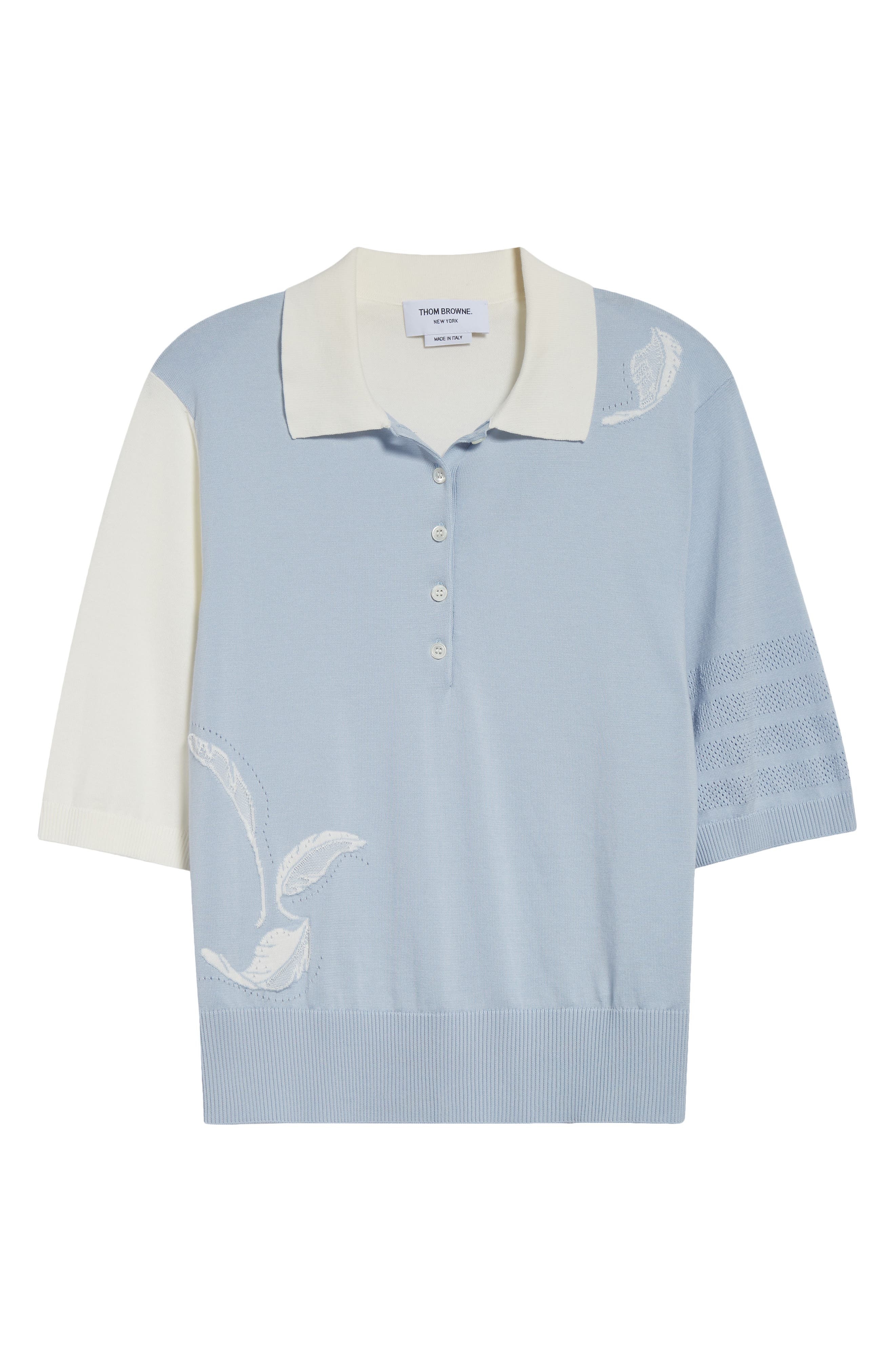 Thom Browne Fun-Mix Feather Intarsia Cashmere Polo in Light Blue at Nordstrom - 6