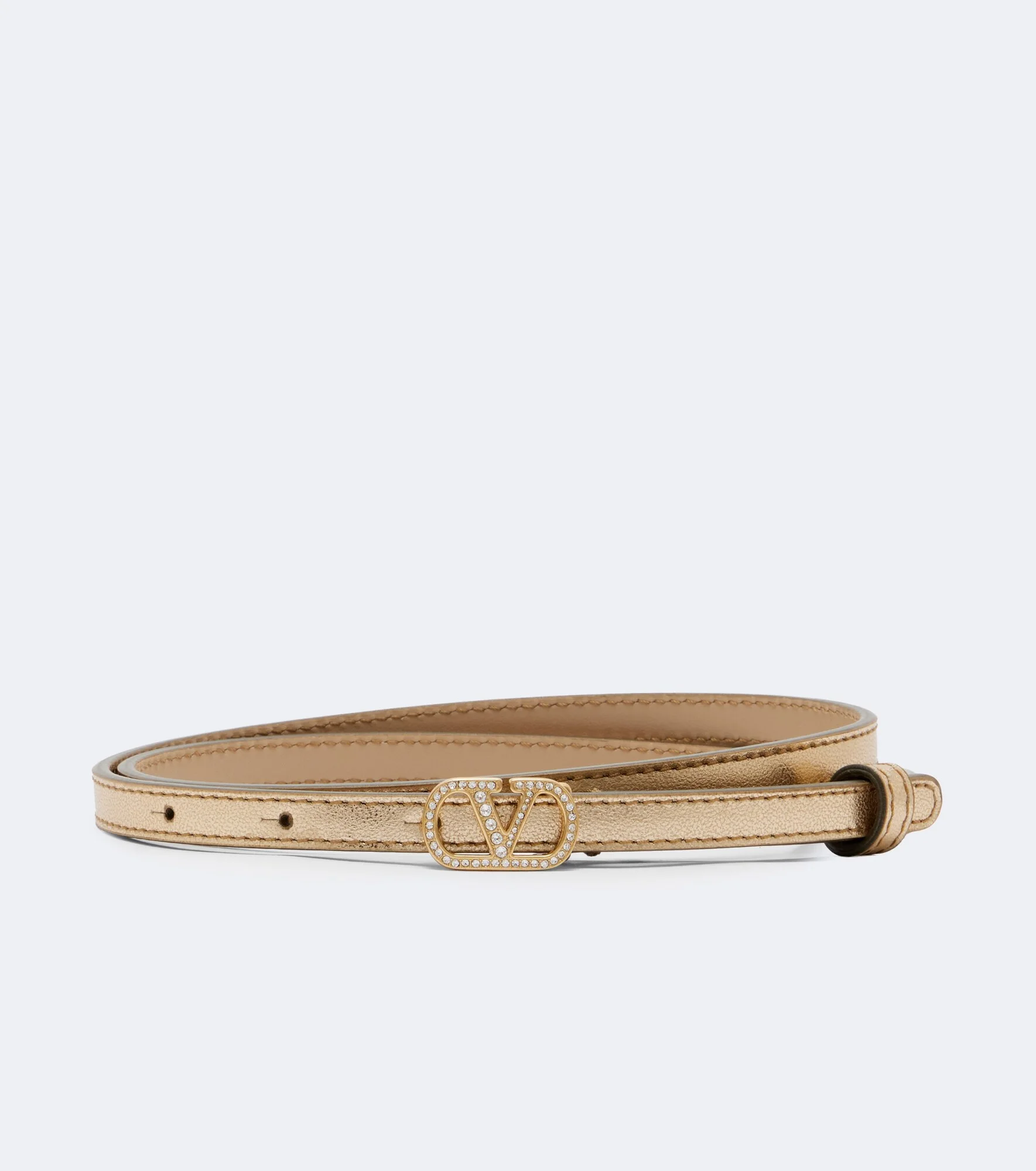 VLogo embellished metallic leather belt - 1