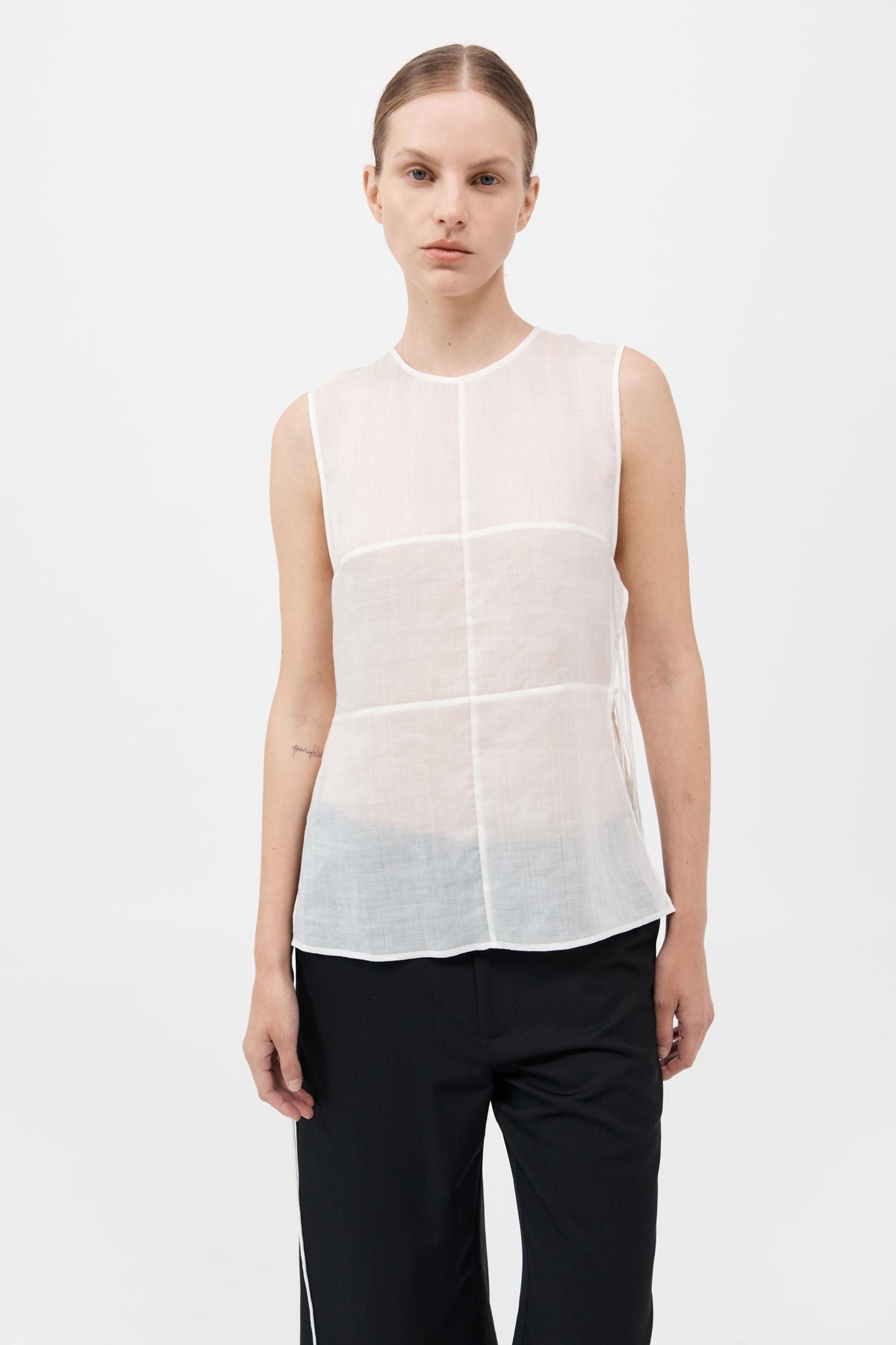 Semi Sheer Patchwork Top - Salt - 3